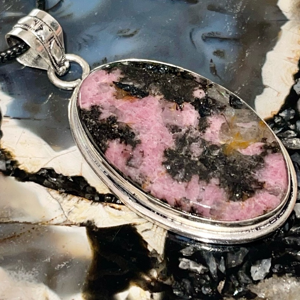 Earthy Rhodonite Pendant 2” - Picture 5 of 14